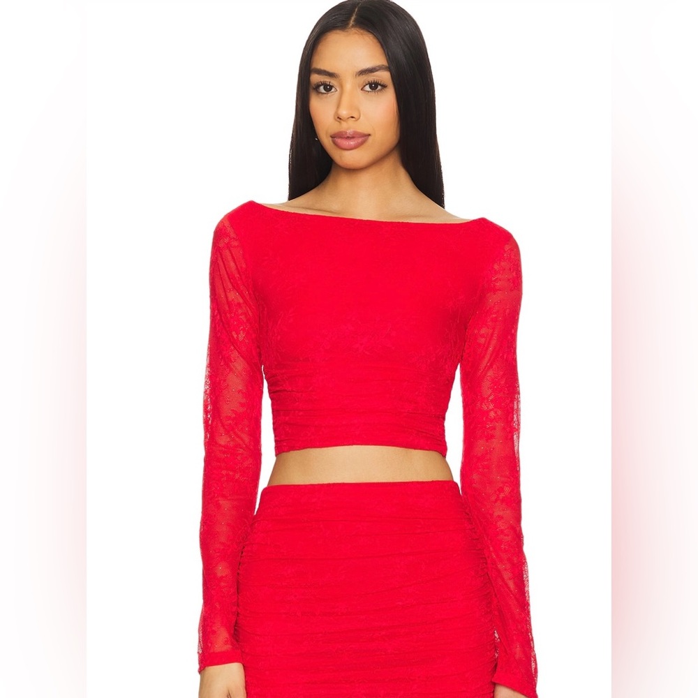 AFRM Vibrant Red Lace Crop Top